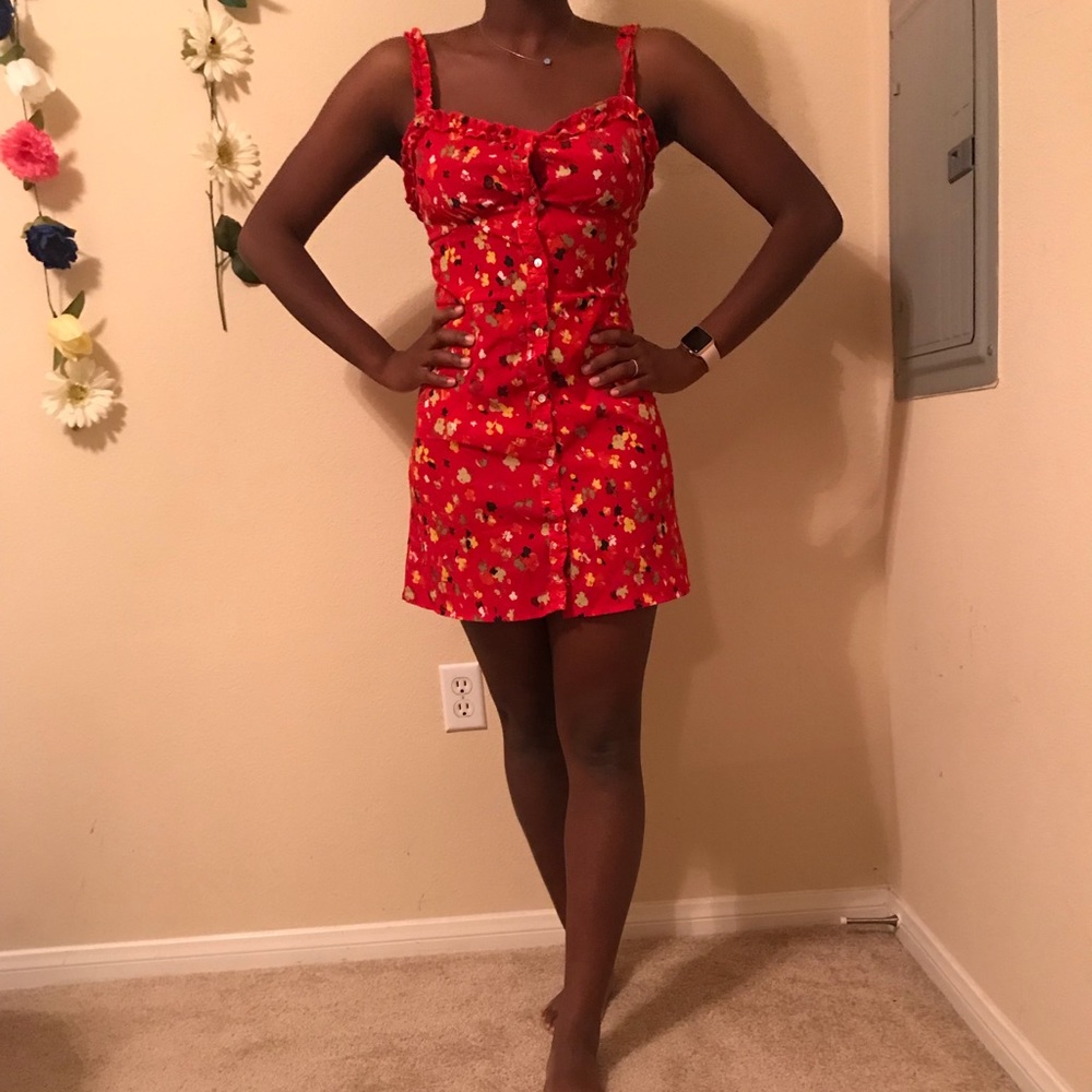 Red flower summer dress